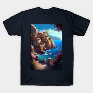 Mediterranean Coastline- Oil Paint T-Shirt